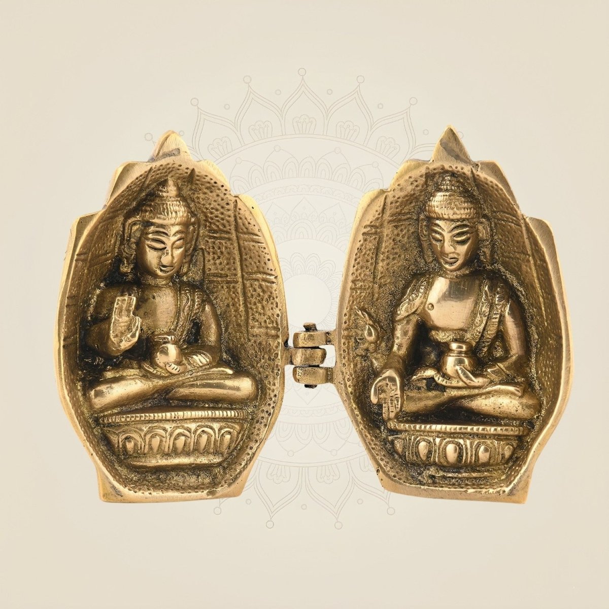 3.75" Folded Buddha Hand Temple – Portable Brass Idol in Abhaya & Varada - Luxeartisanship