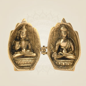 3.75" Folded Buddha Hand Temple – Portable Brass Idol in Abhaya & Varada - Luxeartisanship