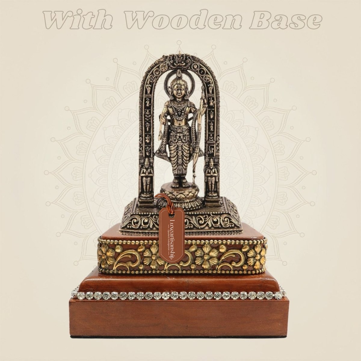 3.75″ Ram Lalla Idol in Brass with Hand Finished Square Wooden Base - Luxeartisanship