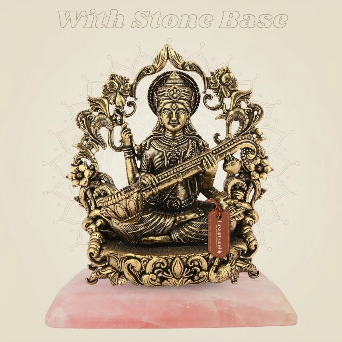 Saraswati Maa Brass Idol with stone base