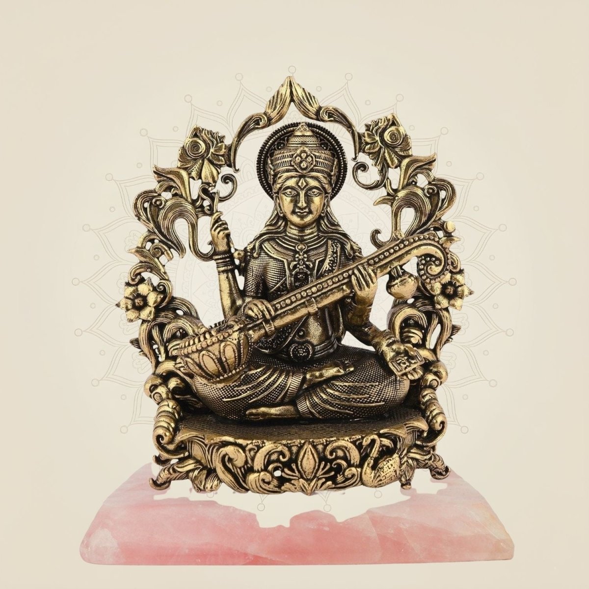 Saraswati Maa Brass Idol with stone base