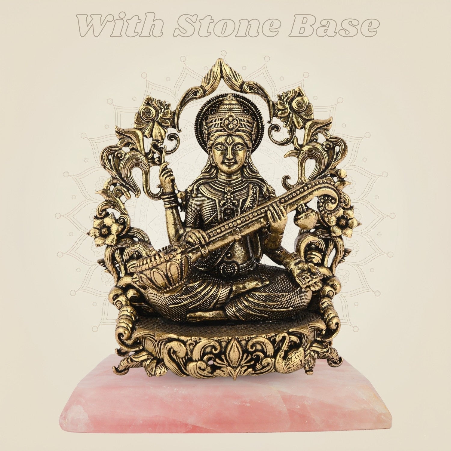 Saraswati Maa Brass Idol with stone base