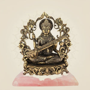 Saraswati Maa Brass Idol with stone base