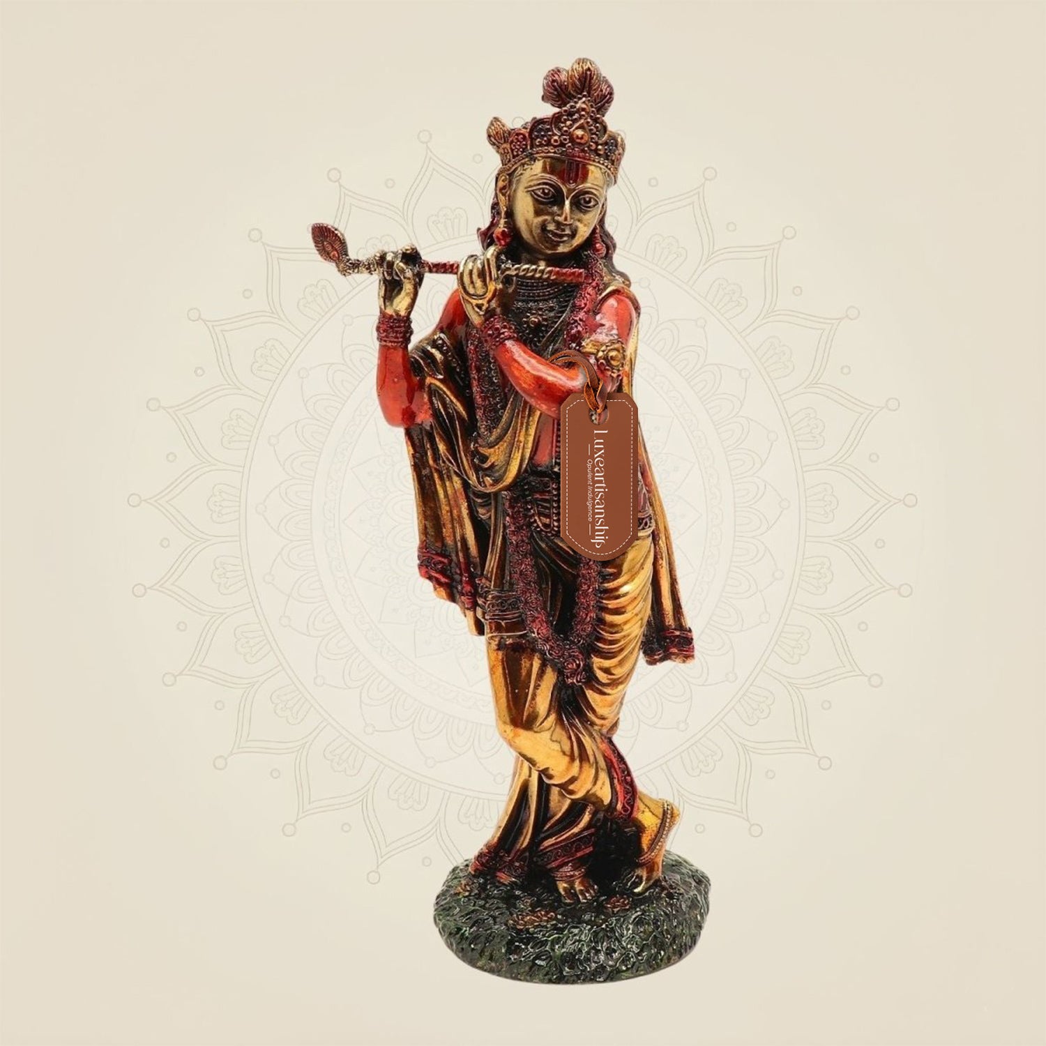Standing Krishna with Flute Idol 10" Superfine Handcrafted Art Pure Brass Murti - Luxeartisanship