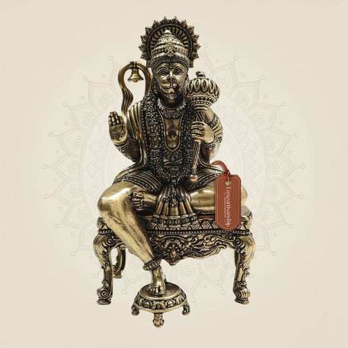 5.5" Brass Hanuman Sitting on Chowki – A Symbol of Devotion