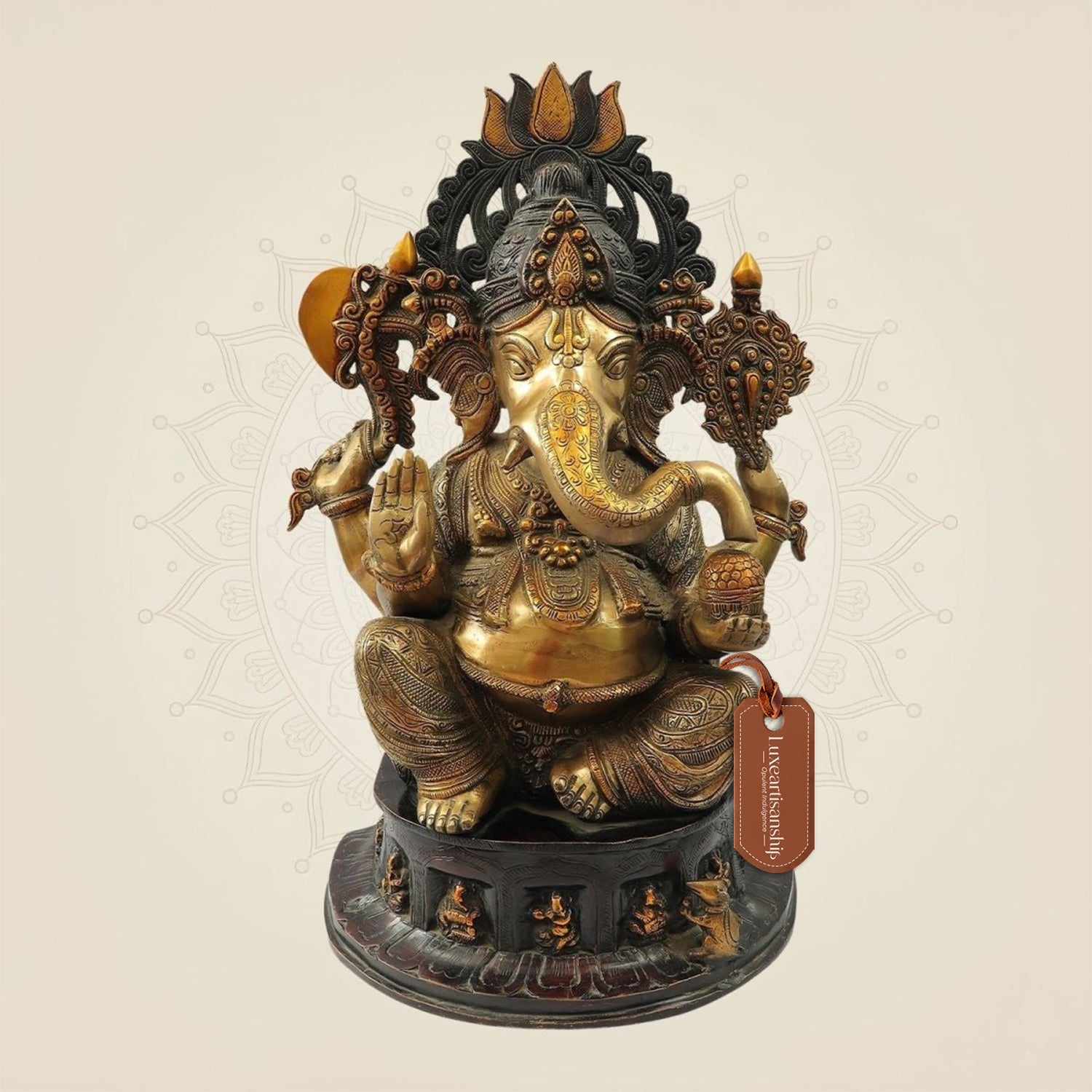 Seated Chaturbhuja Lord Ganesha Idol in Brass