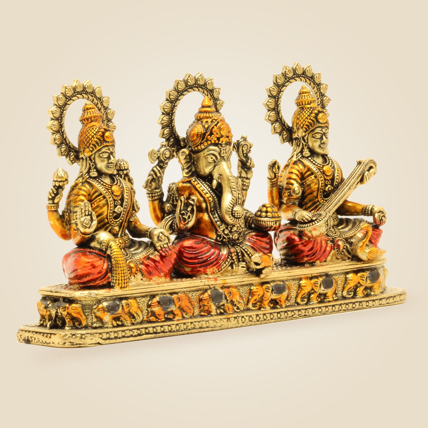 Brass Ganesh Lakshmi Saraswati Idol Set | Divine Hindu God Statue for Pooja & Home Decor 4" - Luxeartisanship