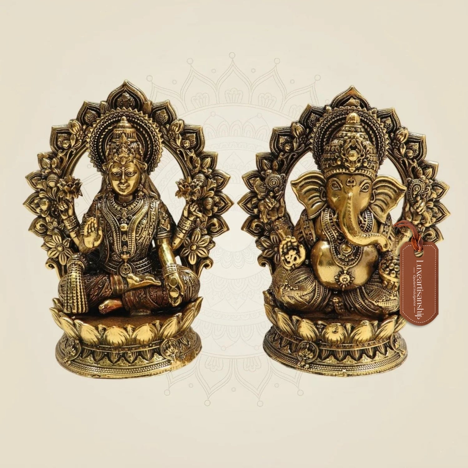 Brass Lakshmi Ganesh Murti Pair  - Luxeartisanship