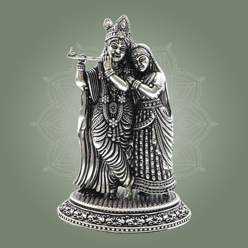 Superfine Radha Krishna Silver-Plated Brass Statue 4.25"– Detailed Finish