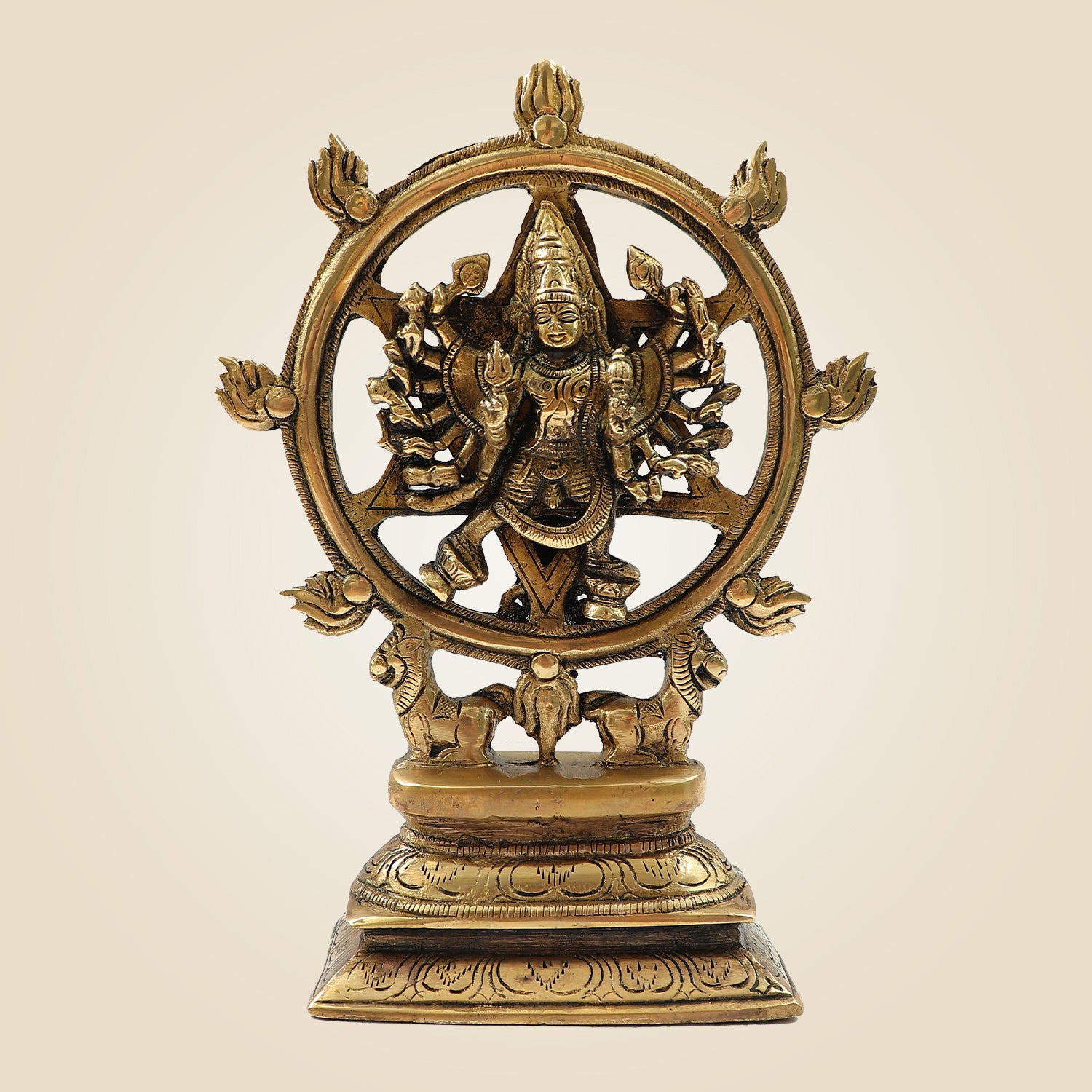 Divine Brass Panchaloha Chakrathalwar Sudarshanar Idol – Vishnu’s Protector Form - 9.5"