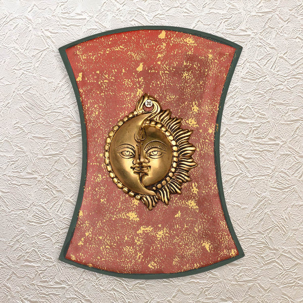 Sun & Moon Brass Wall Frame 9.5• Wooden Artistic Decor for Peaceful Interiors