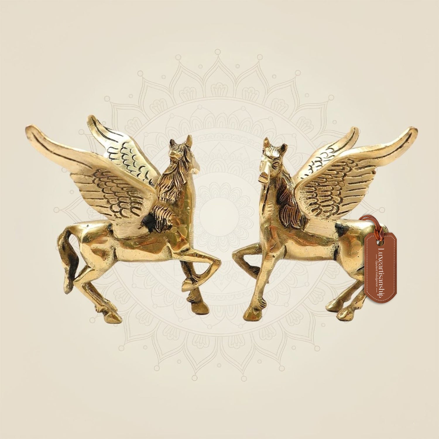 Pair of Brass Winged Horse Idols