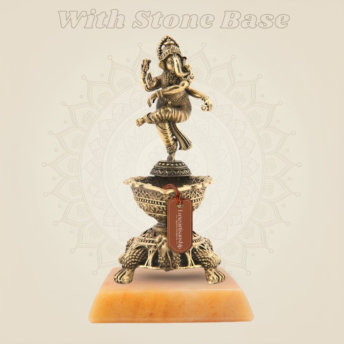 4" Brass Diya with Dancing Ganesha – Spiritual Oil Lamp for Puja & Decor - Luxeartisanship