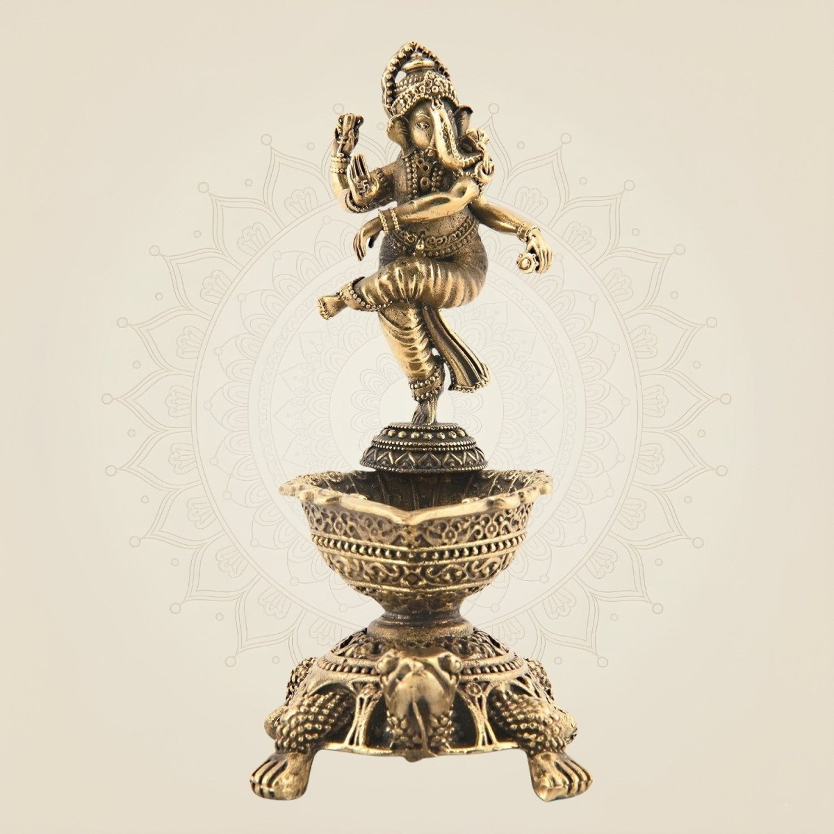 Brass Diya with Dancing Ganesha