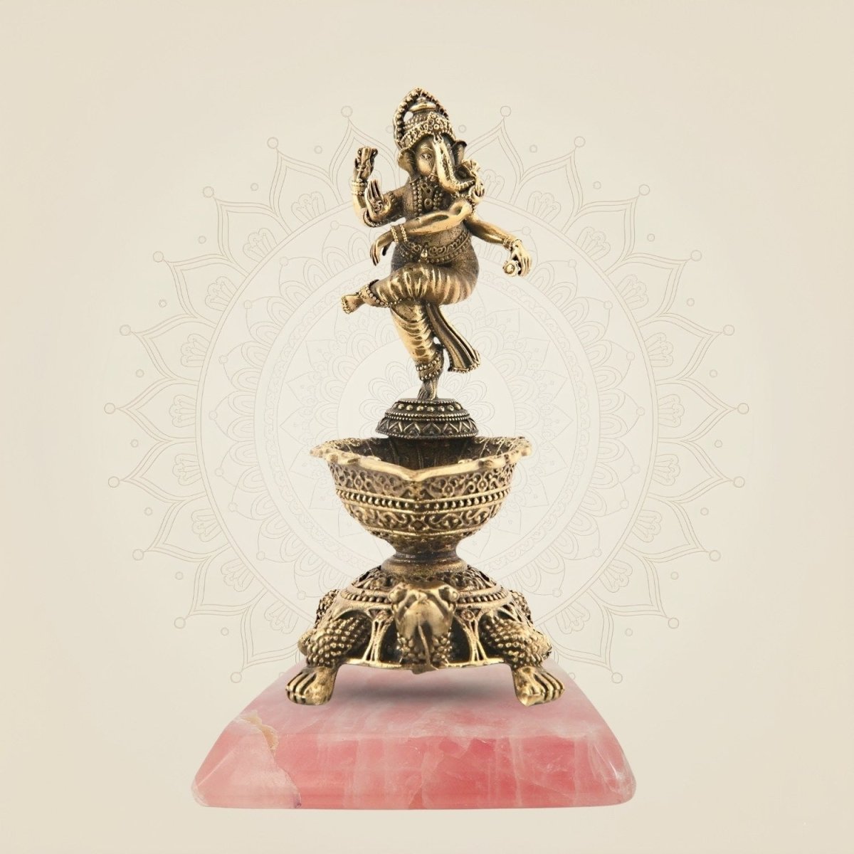 Brass Diya with Dancing Ganesha with stone base