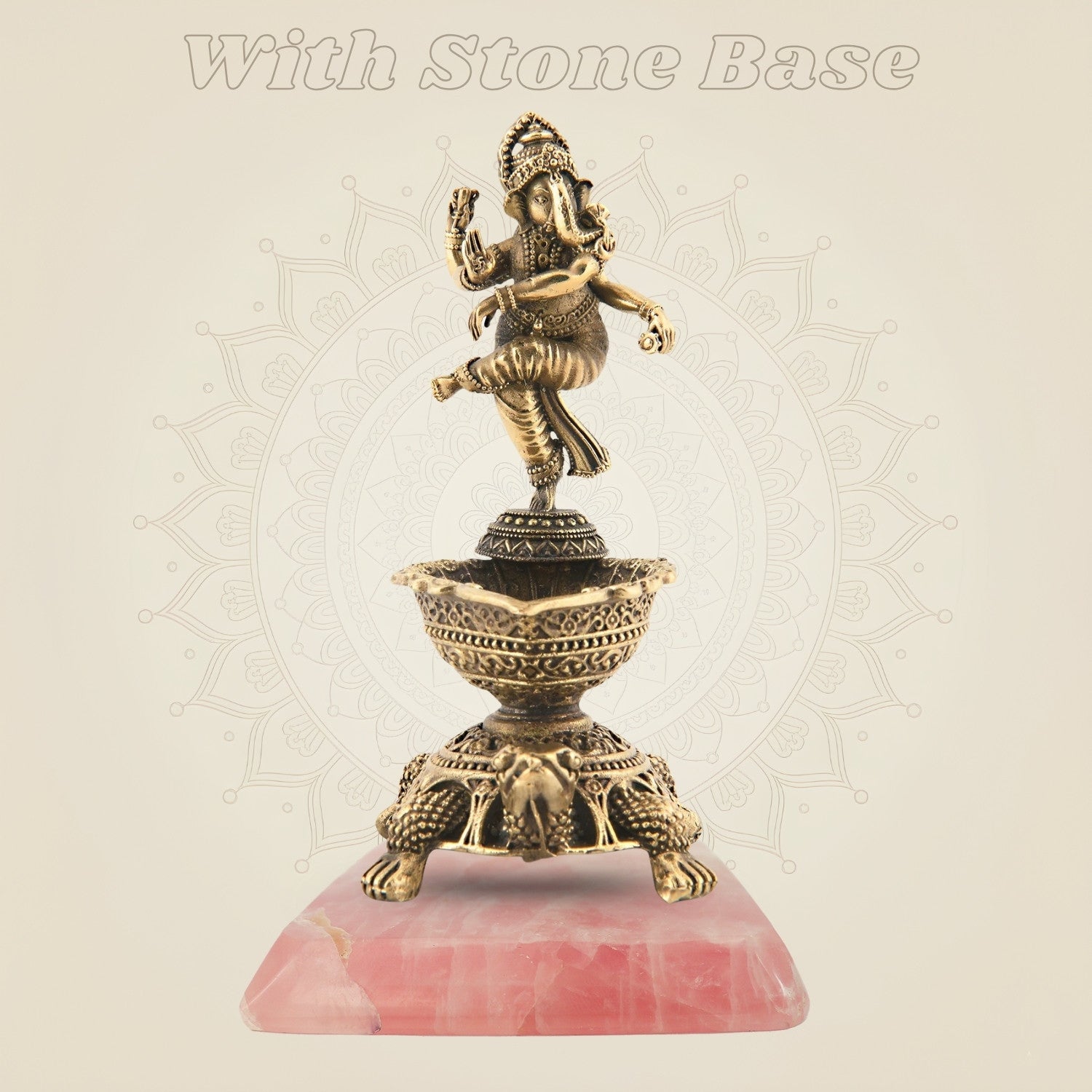 Brass Diya with Dancing Ganesha with stone base