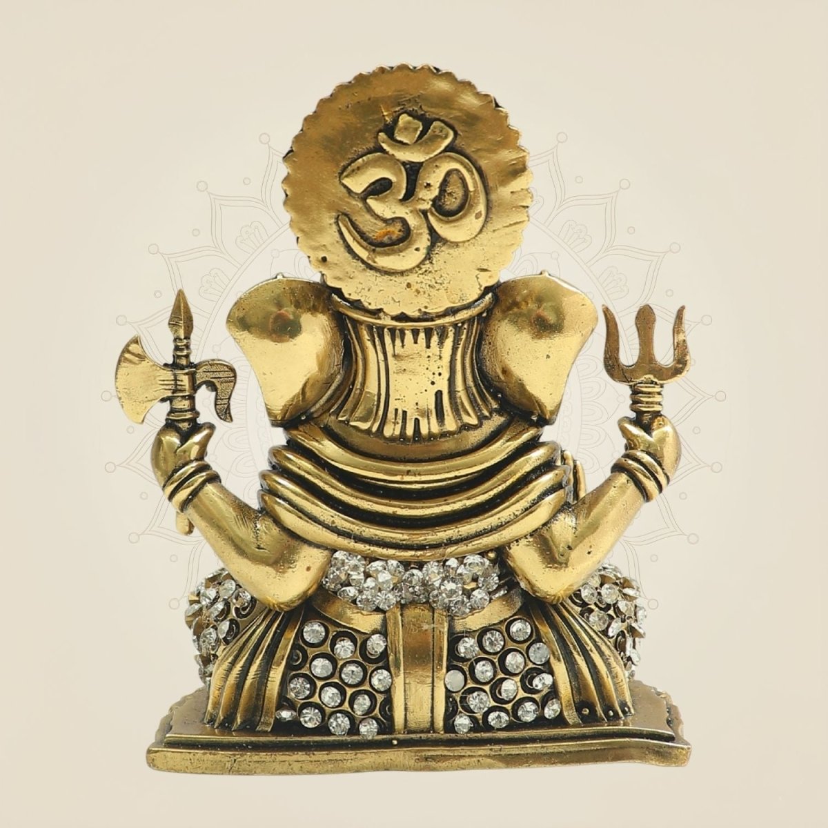 4" Brass Ganesha Statue in Fierce Form with Jewellery Stone Detailing - Luxeartisanship