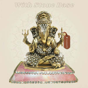 4" Brass Ganesha Statue in Fierce Form with Jewellery Stone Detailing - Luxeartisanship