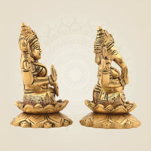 4" Brass Laxmi Ganesh Idol For Wealth and Blessings