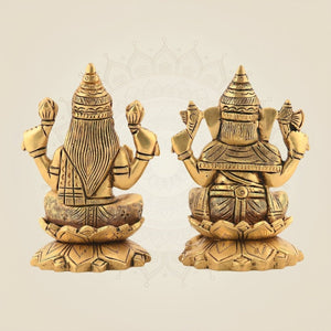 4" Brass Laxmi Ganesh Idol – Antique Design For Wealth and Blessings at Home