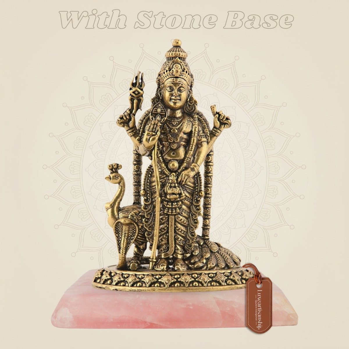 Brass Lord Kartikeya with Peacock on gemstone