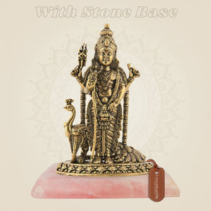 Brass Lord Kartikeya with Peacock on gemstone
