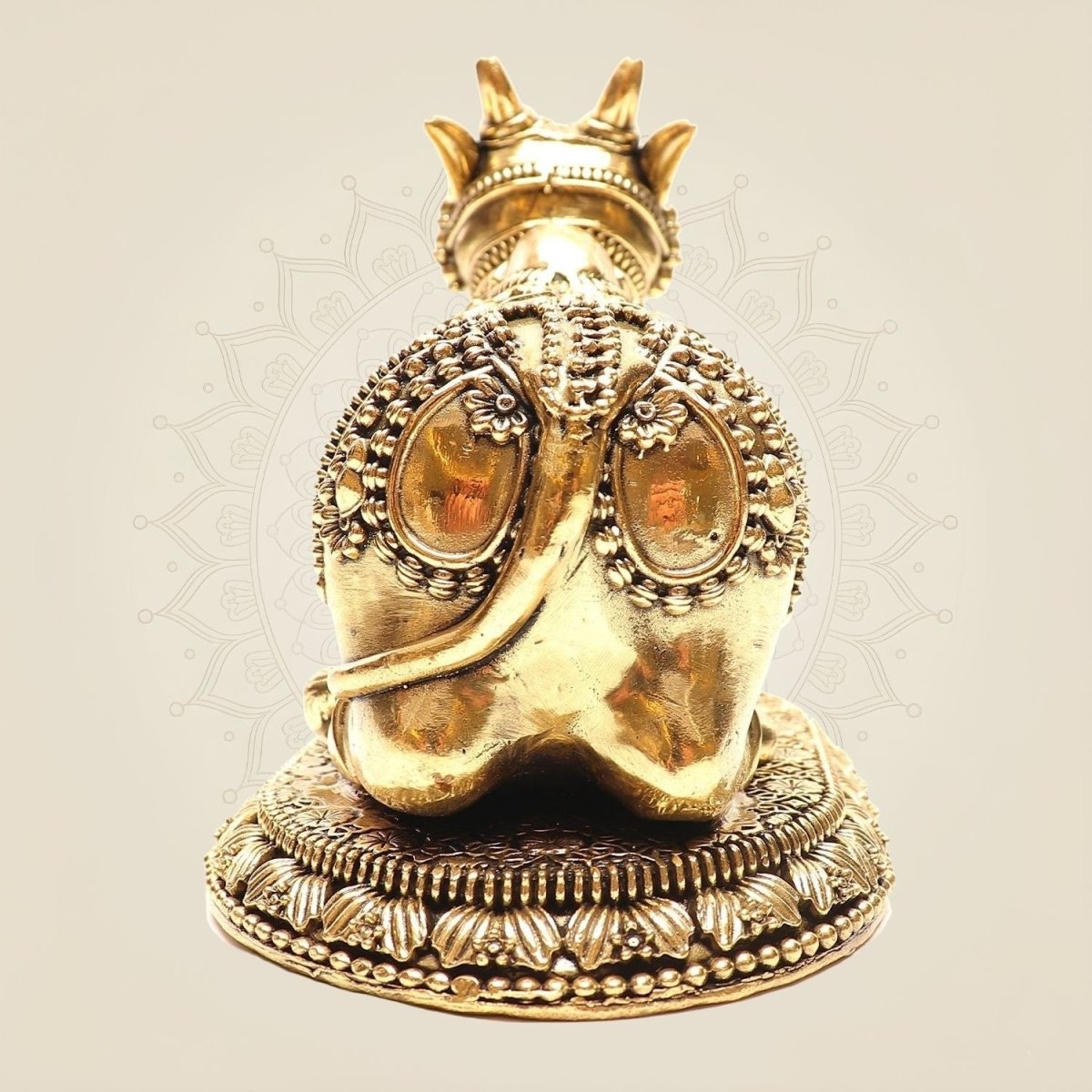 4" Brass Nandi Sitting Idol – Decorative Pure Brass Bull Statue for Temple