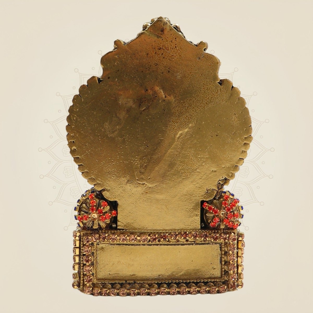 4″ Chaturbhuj Ganesh Brass Idol on Singhasan with Fine Rhinestone Stone Work - Luxeartisanship