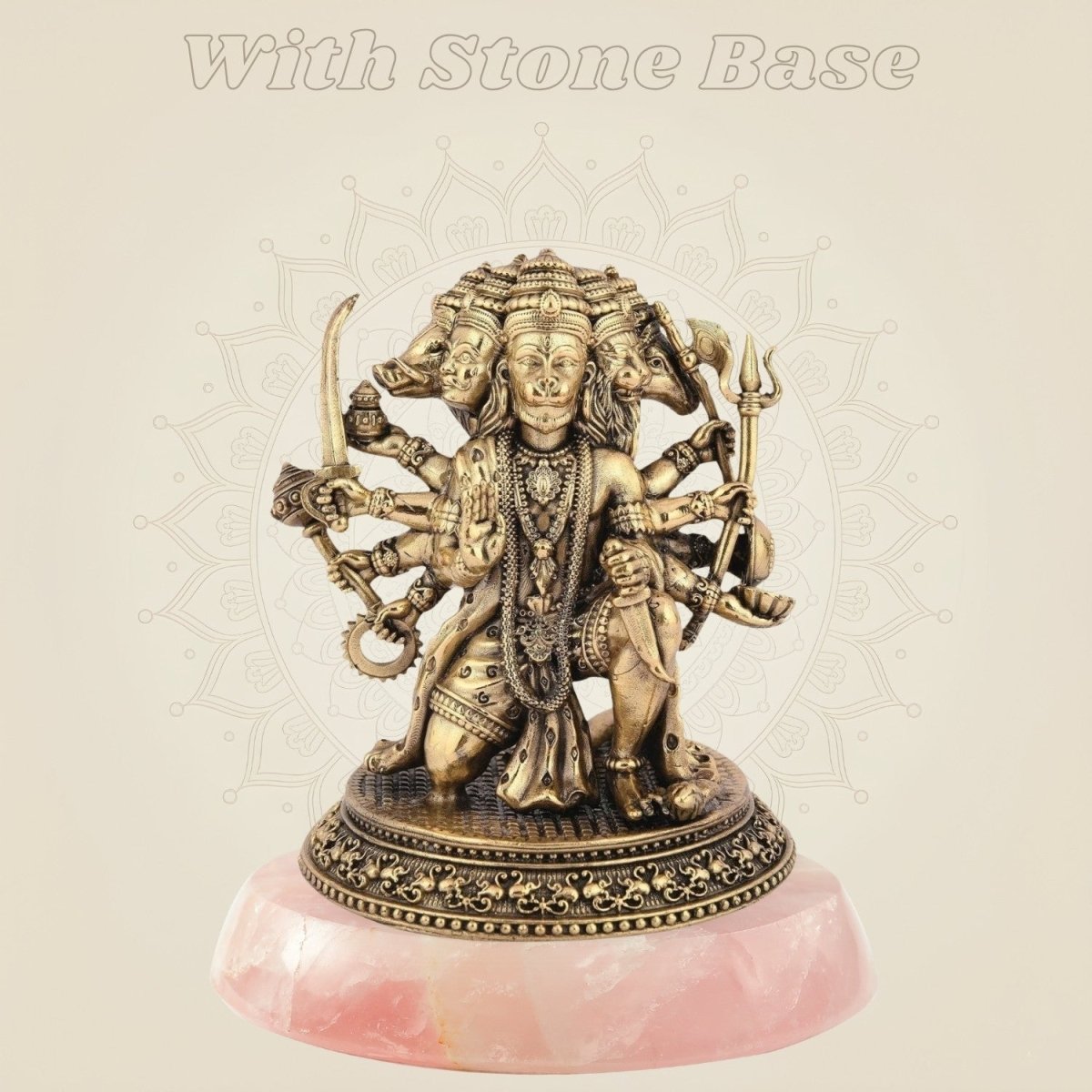 4" Exquisite Brass Panchmukhi Hanuman Idol – Sacred Five - Faced Deity Statue for Puja - Luxeartisanship