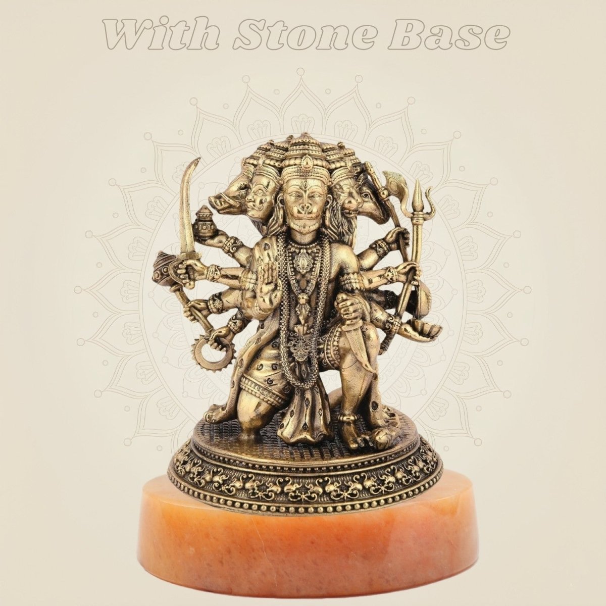 4" Exquisite Brass Panchmukhi Hanuman Idol – Sacred Five - Faced Deity Statue for Puja - Luxeartisanship