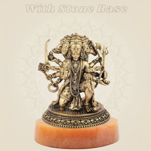 4" Exquisite Brass Panchmukhi Hanuman Idol – Sacred Five - Faced Deity Statue for Puja - Luxeartisanship