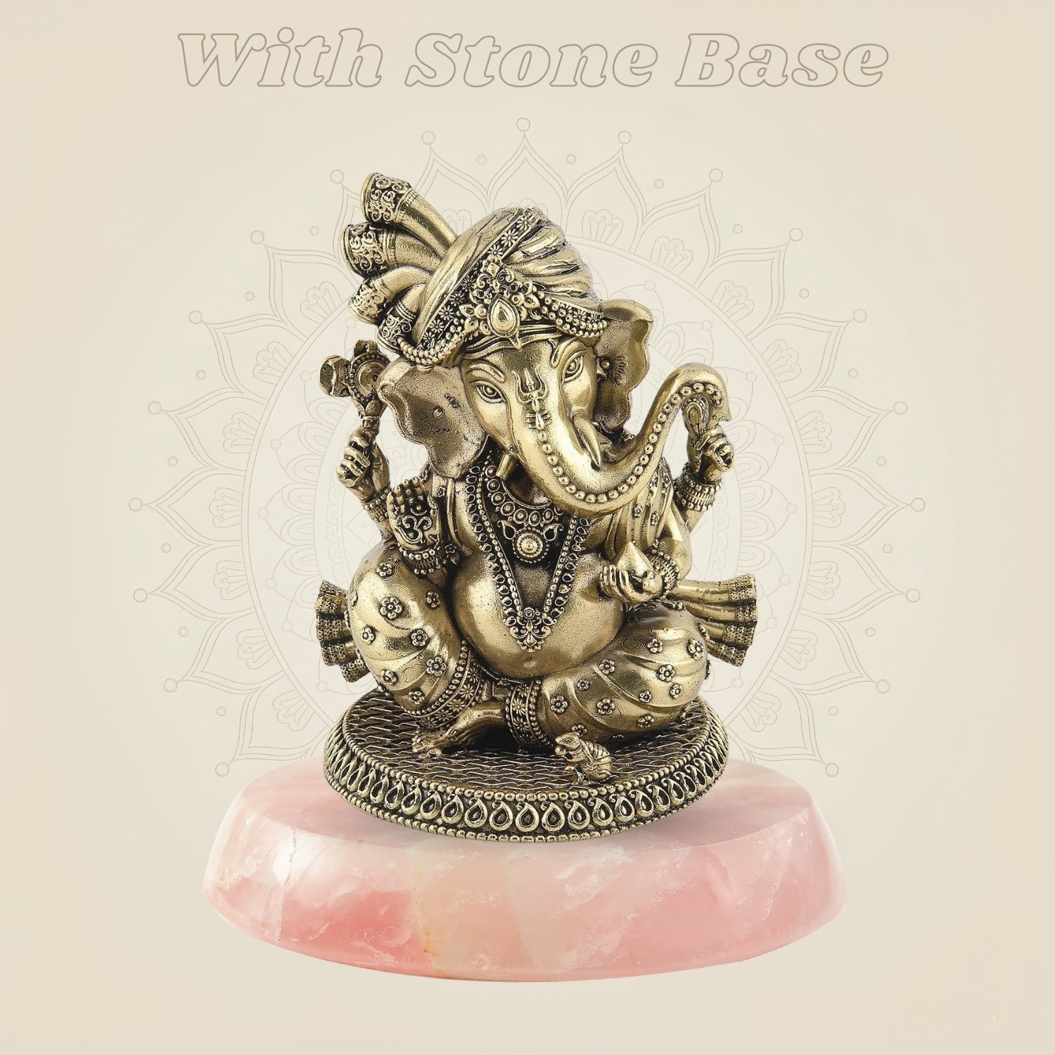 Ganesha with Pagdi Brass Murti on gemstone base