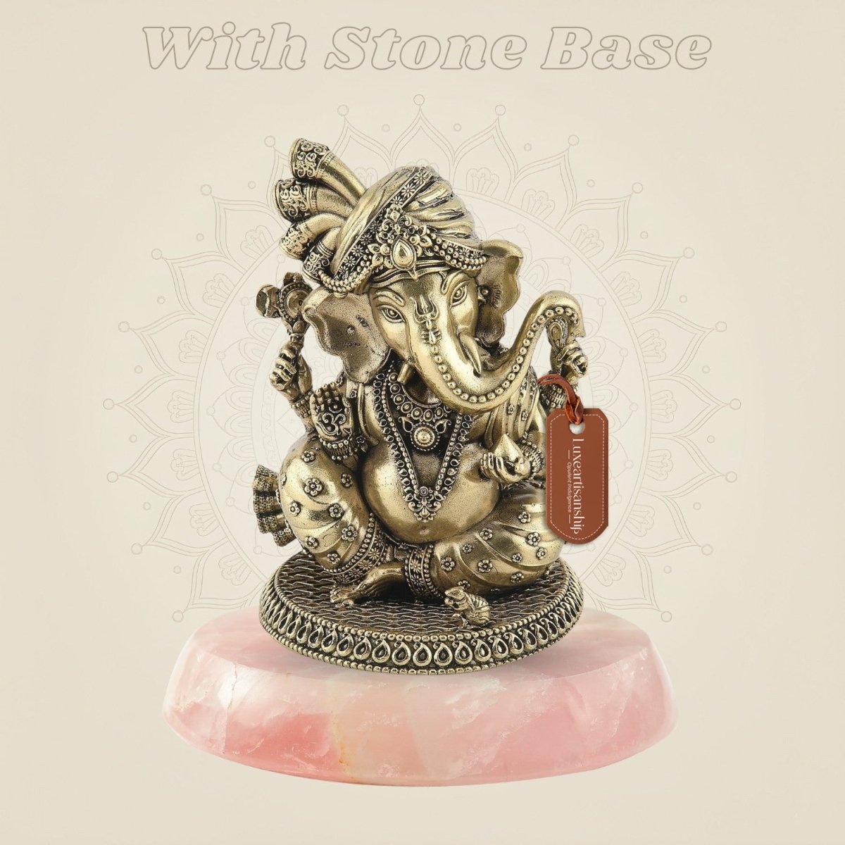 Ganesha with Pagdi Brass Murti on gemstone base