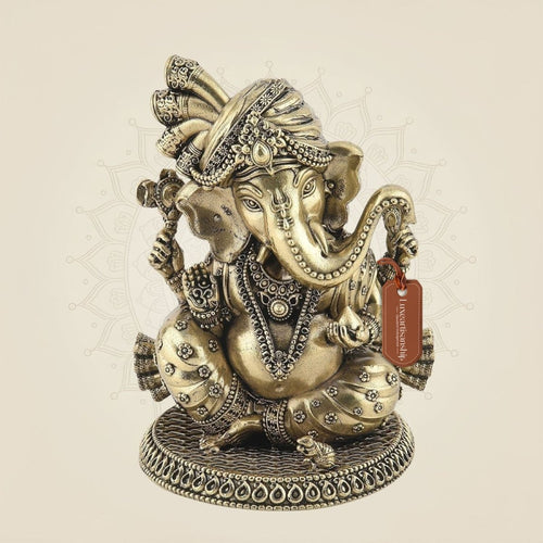 4" Ganesha with Pagdi Brass Idol – Lightweight Handcrafted Murti