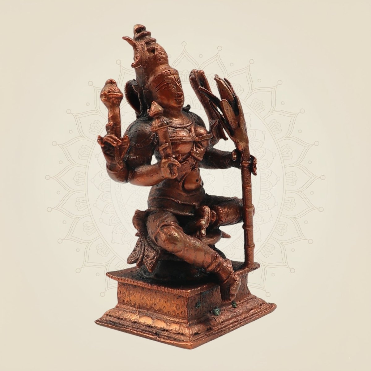 4" Goddess Lalita Devi Rajarajeshwari Idol – Handcrafted Copper Statue of Divine Grace - Luxeartisanship