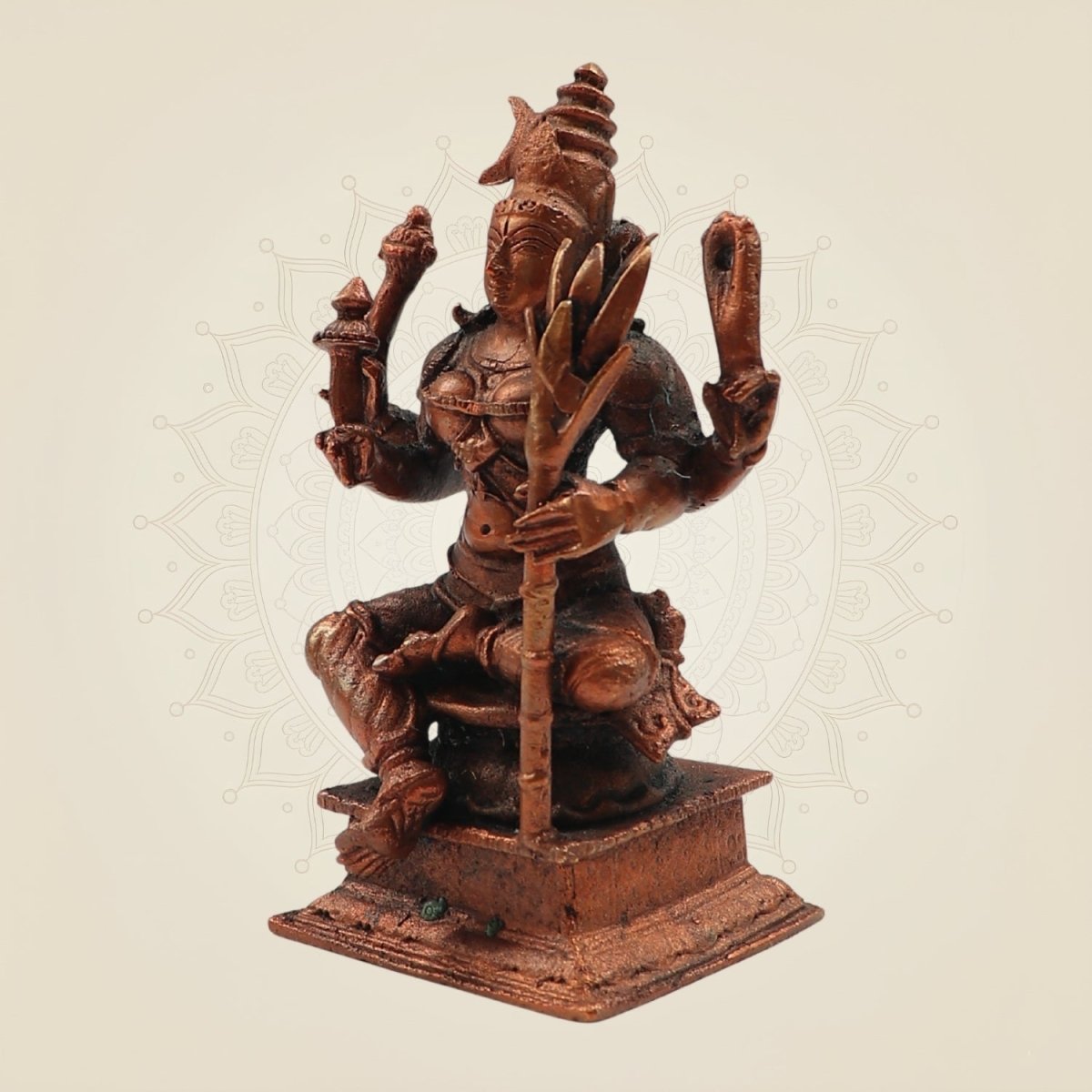 4" Goddess Lalita Devi Rajarajeshwari Idol – Handcrafted Copper Statue of Divine Grace - Luxeartisanship