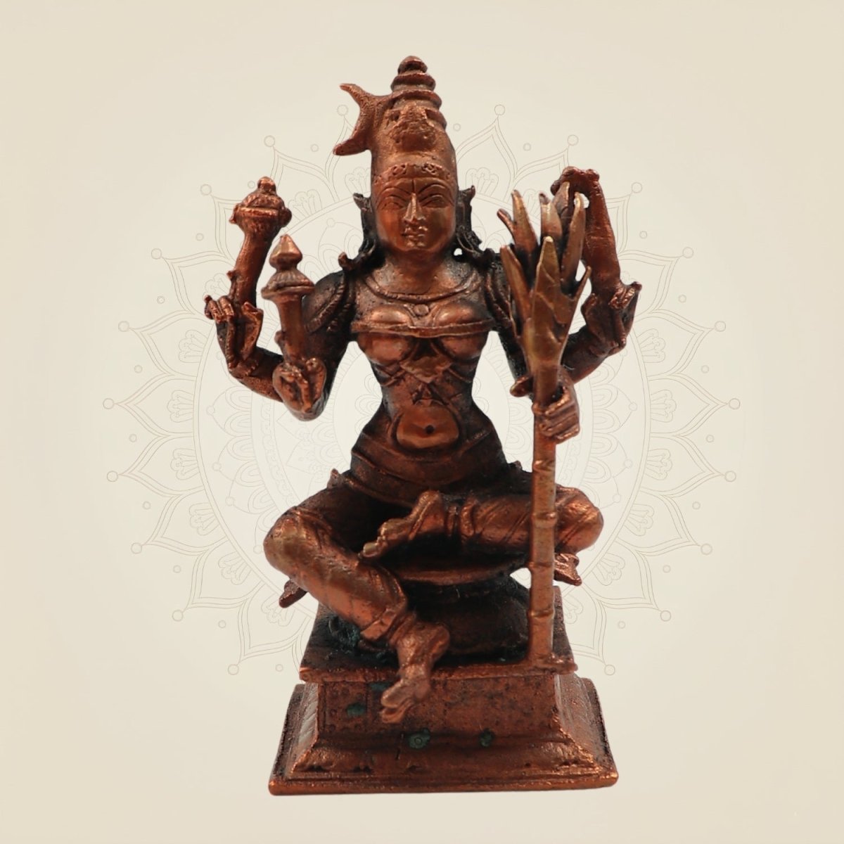 4" Goddess Lalita Devi Rajarajeshwari Idol – Handcrafted Copper Statue of Divine Grace - Luxeartisanship