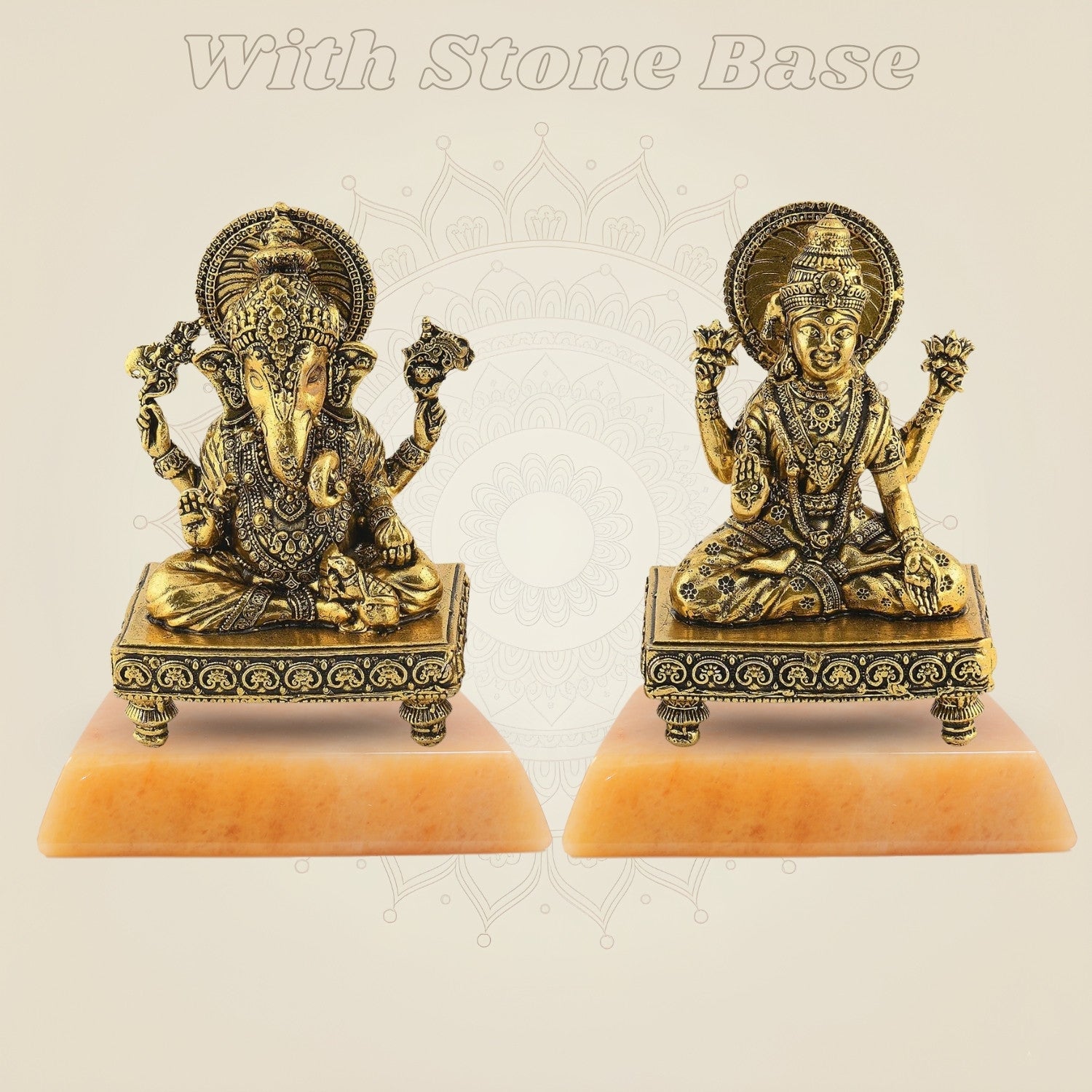 4" Laxmi Ganesh Brass Idol Pair – Handcrafted Platform Statues for Pooja & Gift Decor - Luxeartisanship