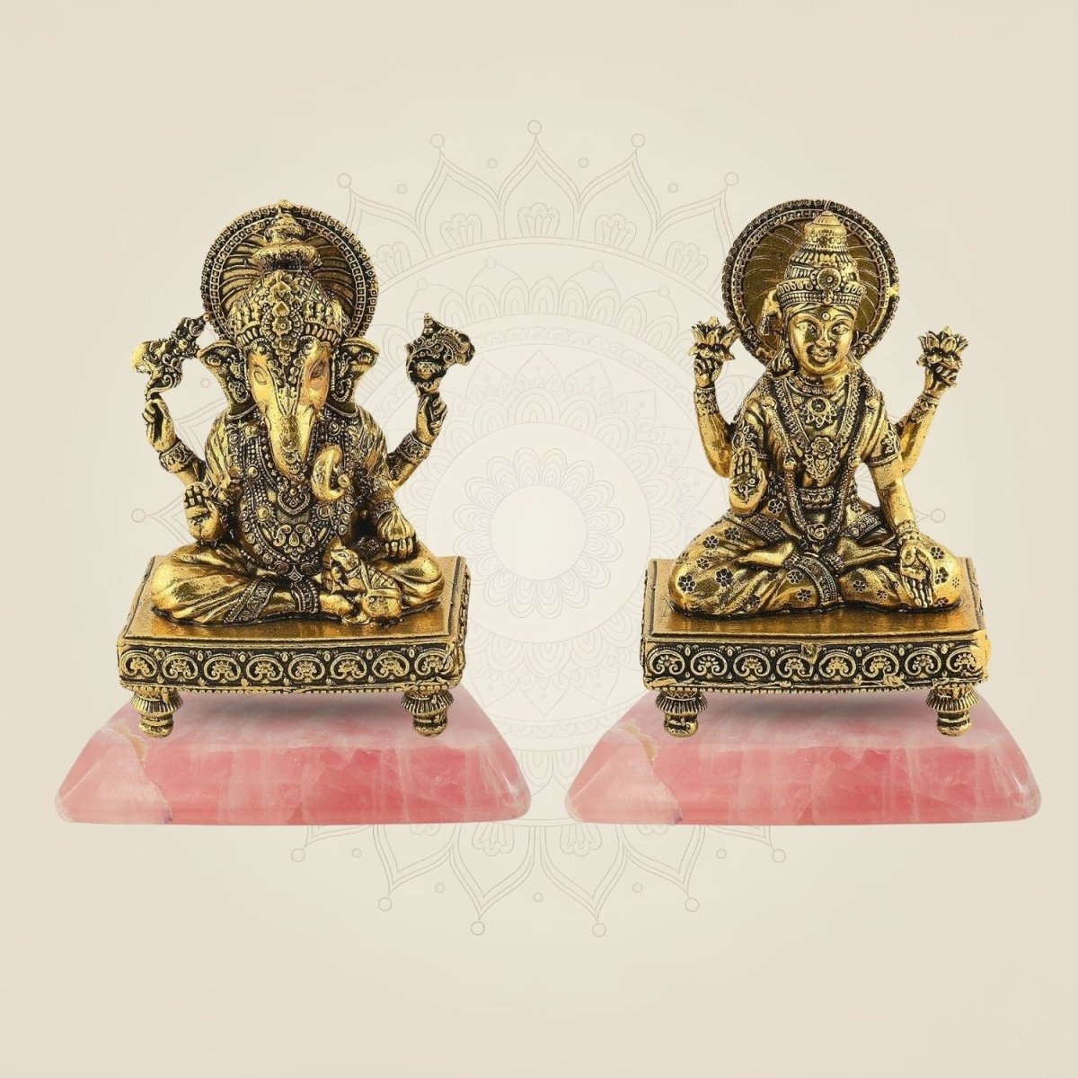 4" Laxmi Ganesh Brass Idol Pair – Handcrafted Platform Statues for Pooja & Gift Decor - Luxeartisanship