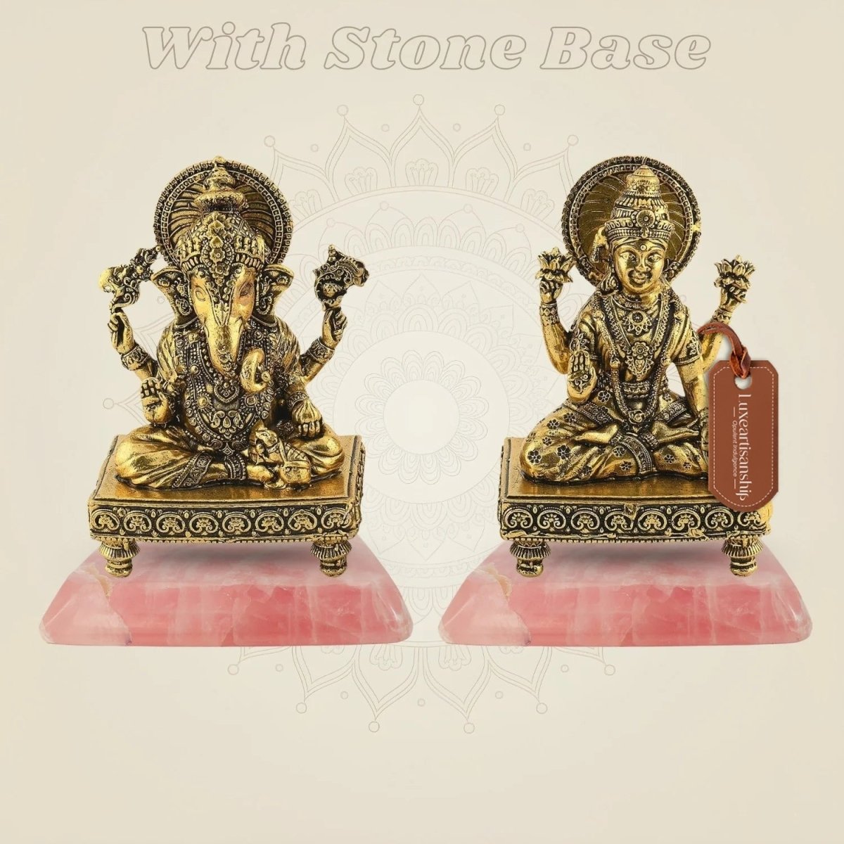 4" Laxmi Ganesh Brass Idol Pair – Handcrafted Platform Statues for Pooja & Gift Decor - Luxeartisanship