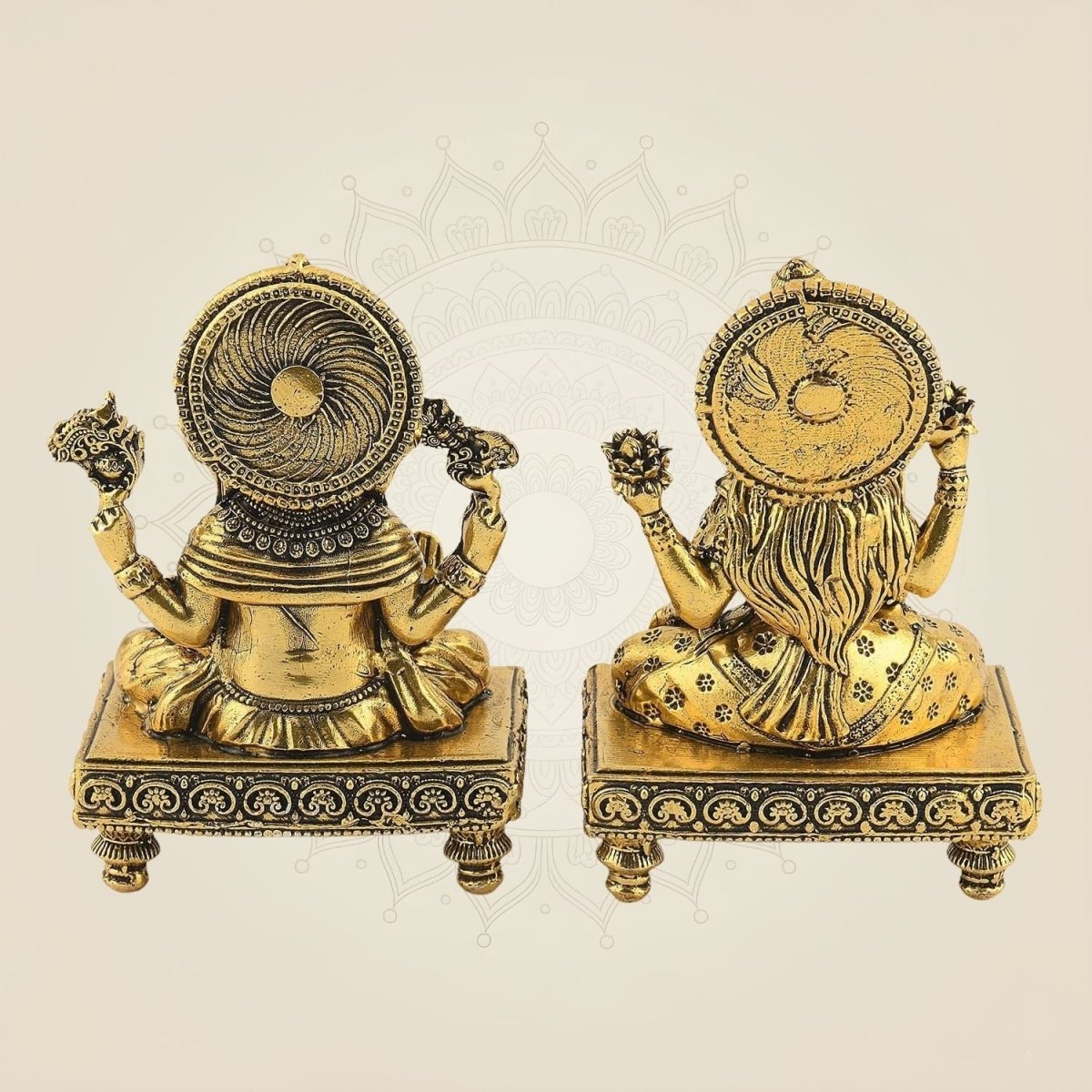 4" Laxmi Ganesh Brass Idol Pair – Handcrafted Platform Statues for Pooja & Gift Decor - Luxeartisanship