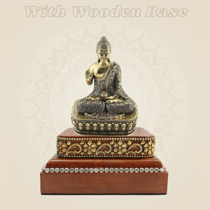 Buddha Brass Statue Composed on a Square Wooden Base