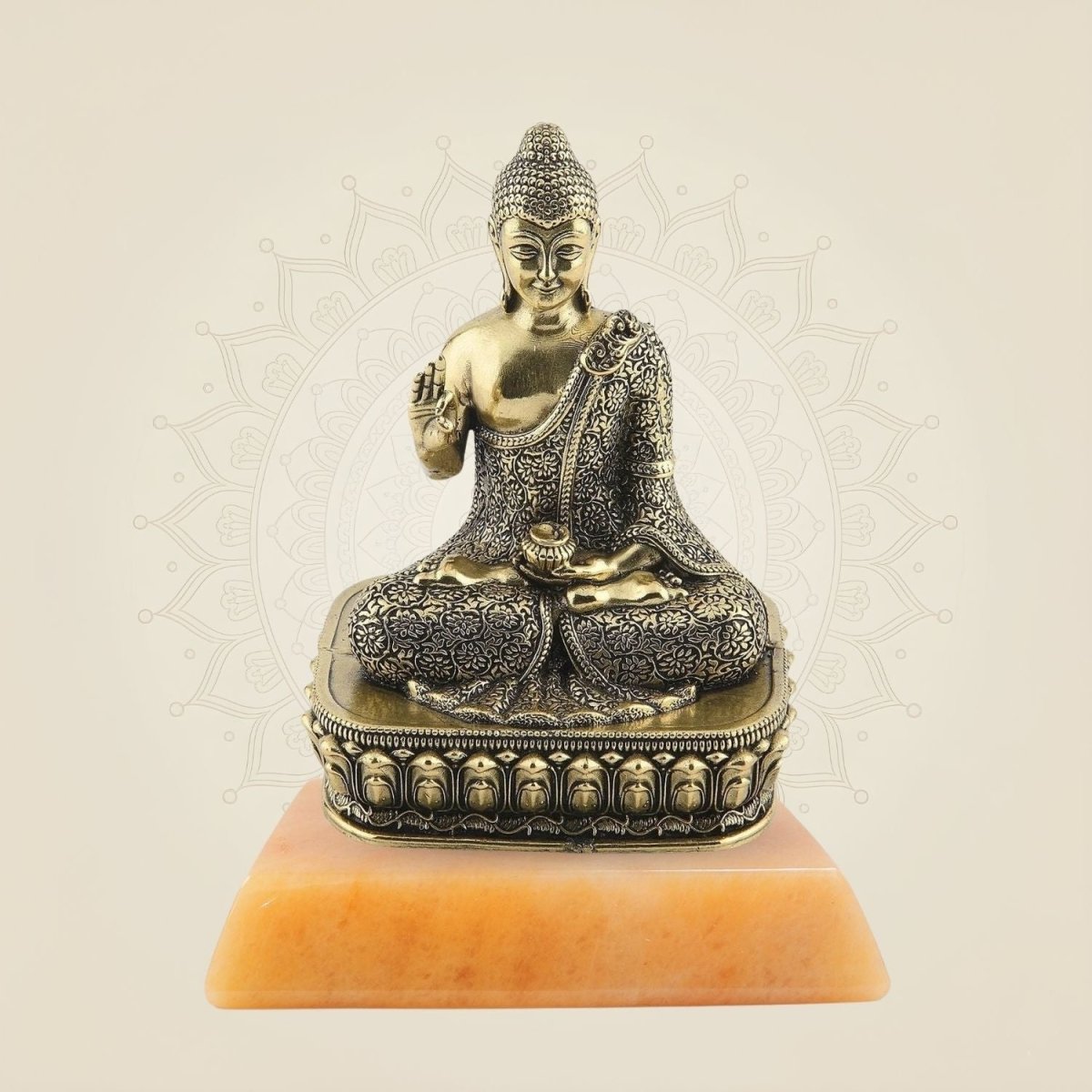 Meditating Buddha Brass Idol on stone base