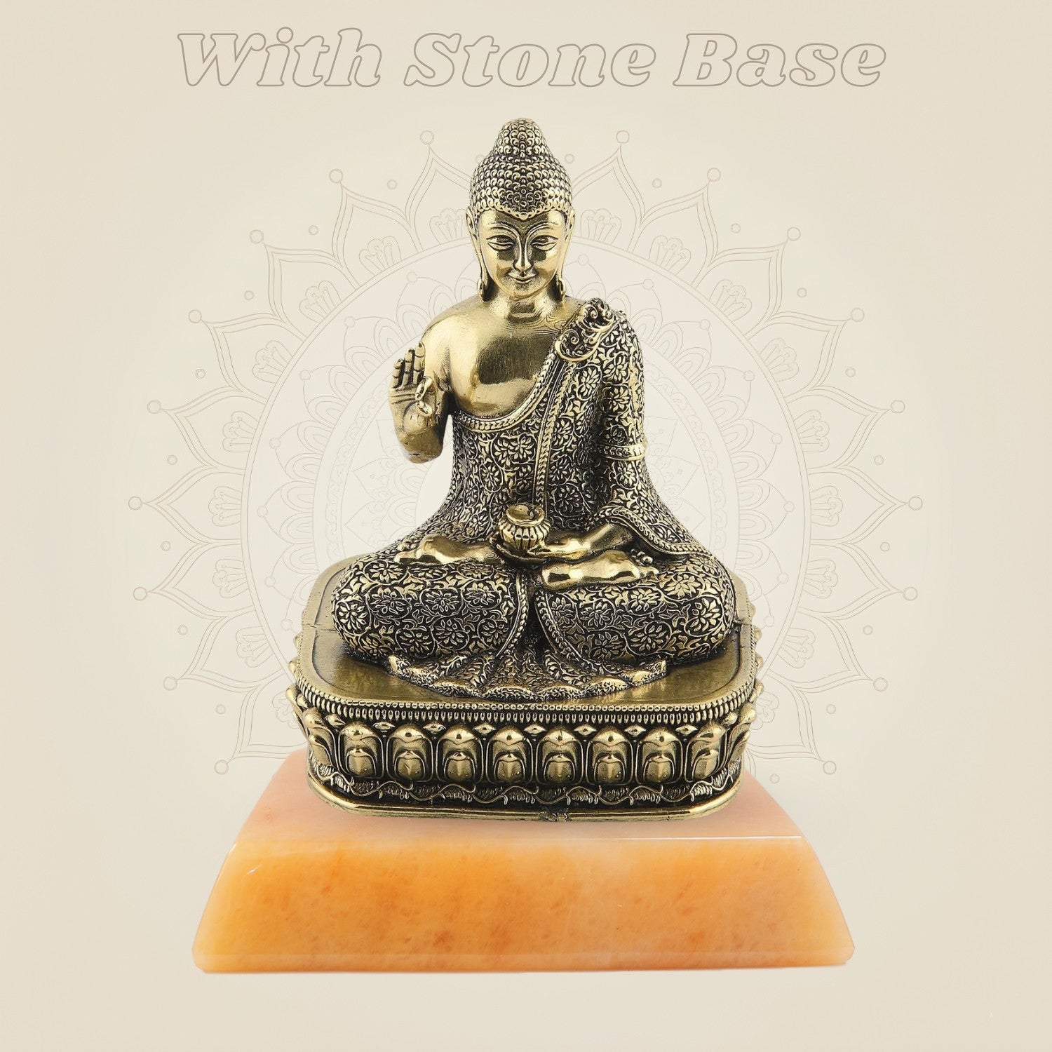 Meditating Buddha Brass Idol on stone base