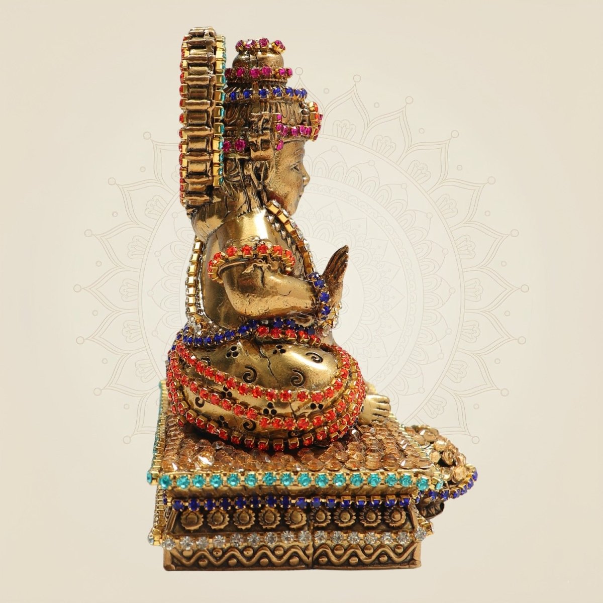 4" Premium Brass Lord Kuber Idol with Multicolour Jewellery Detailing - Luxeartisanship