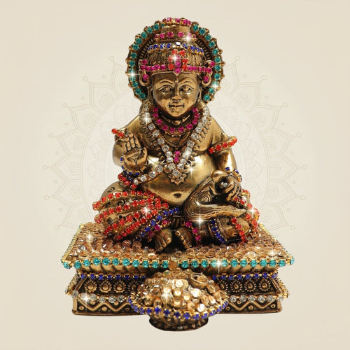 4" Premium Brass Lord Kuber Idol with Multicolour Jewellery Detailing