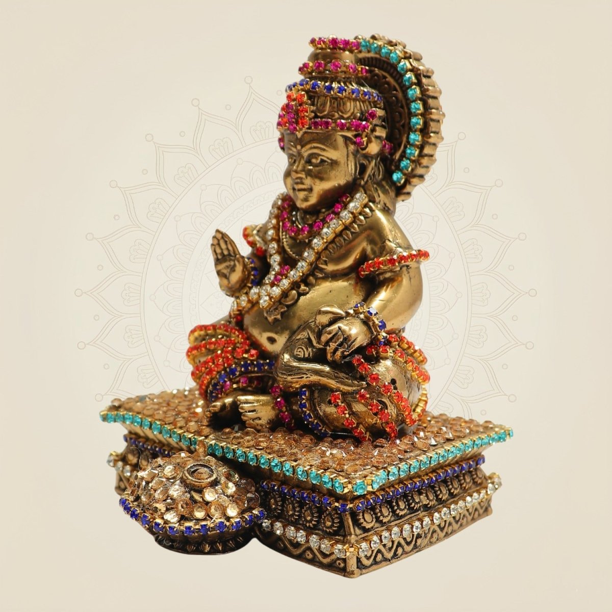 4" Premium Brass Lord Kuber Idol with Multicolour Jewellery Detailing - Luxeartisanship