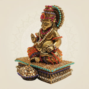 4" Premium Brass Lord Kuber Idol with Multicolour Jewellery Detailing - Luxeartisanship