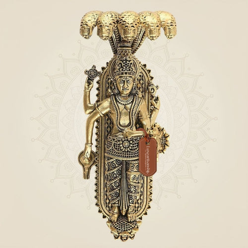 4" Sleeping Vishnu Idol on Sheshnag – Brass Ananta Shayana Murti