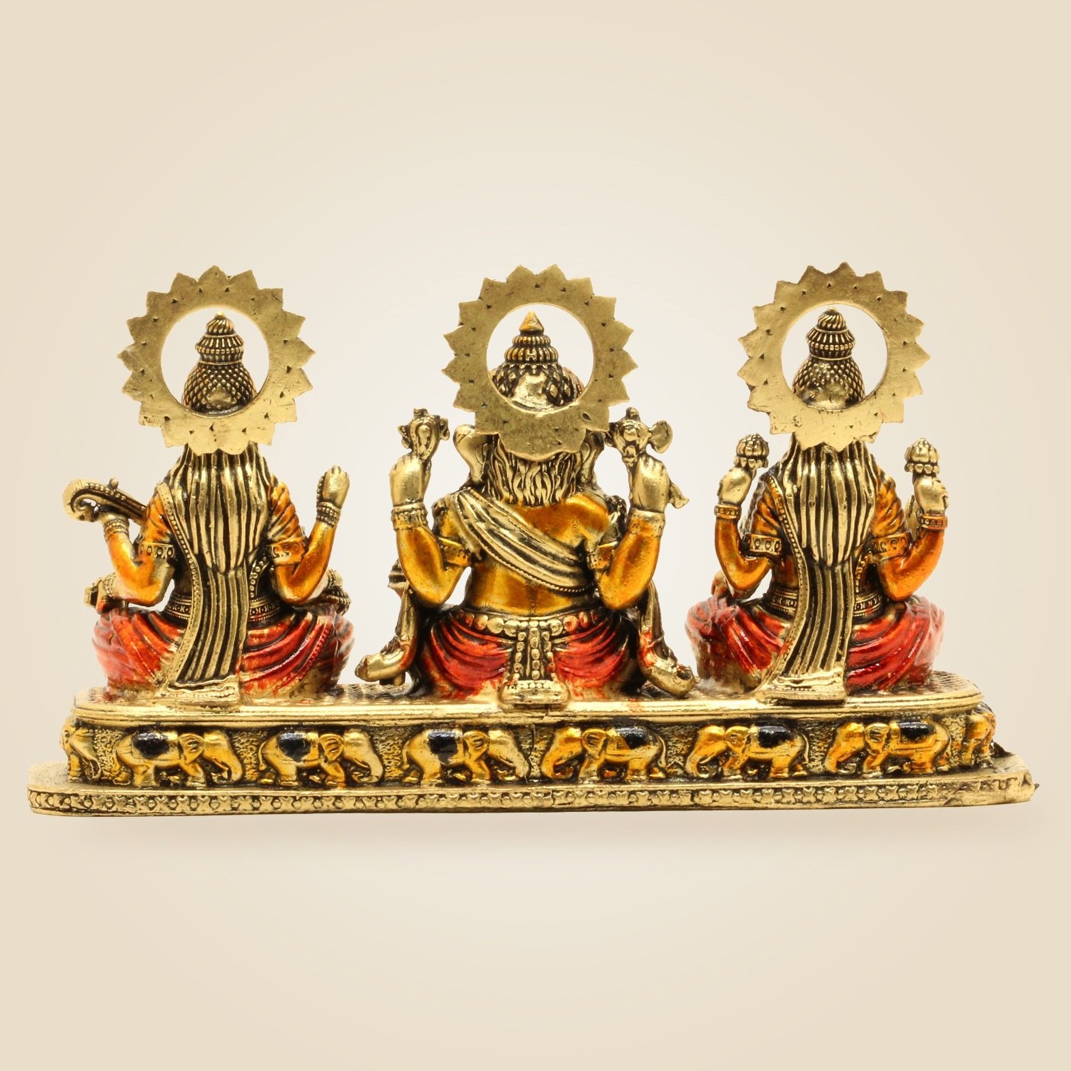 Brass Ganesh Lakshmi Saraswati Idol Set | Divine Hindu God Statue for Pooja & Home Decor 4" - Luxeartisanship